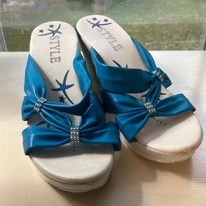 Style wedge blue and white sandals size 40 (9)